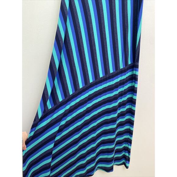 MATTY M Size Large Elasticated Waist Striped Teal Black Long Length MAXI SKIRT - Picture 7 of 10